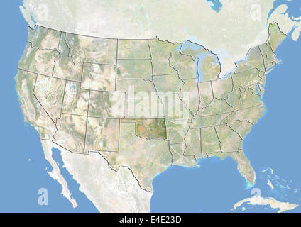 United States and the State of Oklahoma, Satellite Image With Bump Effect Stock Photo