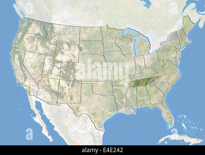 United States and the State of Tennessee, Satellite Image With Bump Effect Stock Photo