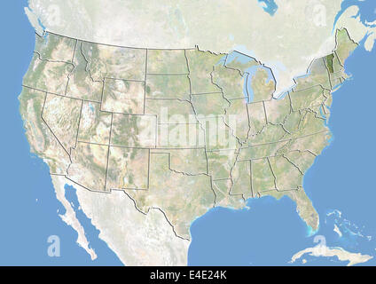 United States and the State of Vermont, Satellite Image With Bump Effect Stock Photo