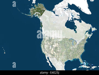 United States and the State of Alaska, True Colour Satellite Image Stock Photo