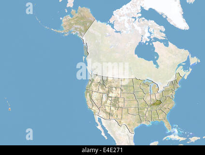 United States and the State of Kentucky, Satellite Image With Bump Effect Stock Photo