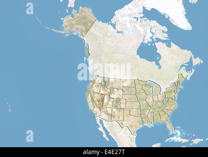 United States and the State of Nevada, Satellite Image With Bump Effect Stock Photo