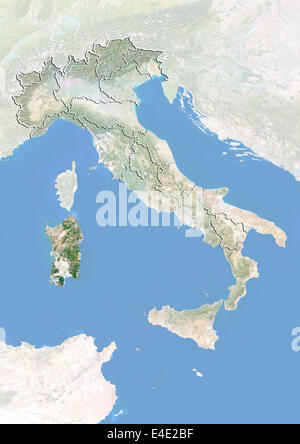 Italy and Sardinia, Satellite Image With Bump Effect Stock Photo