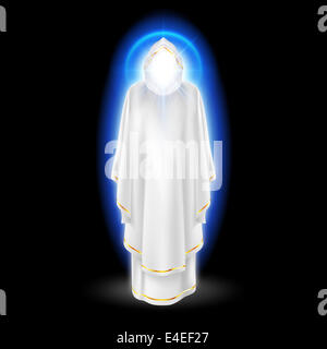 Gods guardian angel in white dress with blue radiance.  Religious concept Stock Photo