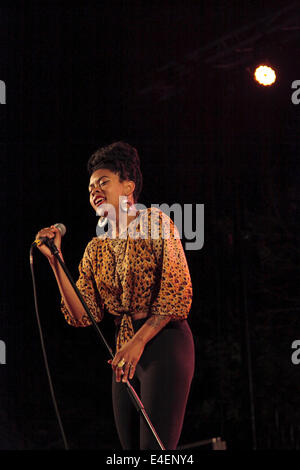 Montbazin, Herault, 8th July, 2014. Nikki Hill in live concert, Festival of Thau, Languedoc Roussillon, France Credit:  Digitalman/Alamy Live News Stock Photo