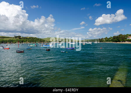 Boats moored in the Salcombe Estuary on a sunny day Stock Photo