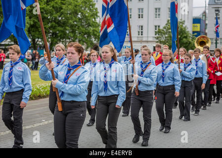 Scouts parading with Icelandic Flags. June 17th-Iceland's Independence ...