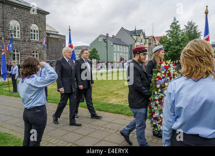 Olafur Ragnar Grimsson-The President of Iceland and Sigmundur David Gunnlaugsson-Prime Minister on Iceland's Independence Day. Stock Photo
