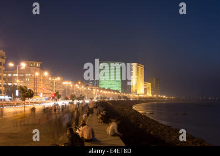 Mumbai skyline at Marine drive, Nariman point in background. Stock Photo