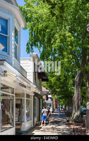 Main Street in the village of East Hampton, Suffolk County, Long Island , NY, USA Stock Photo