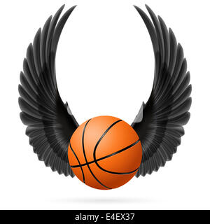 Black wings with  basketball  on the white background Stock Photo