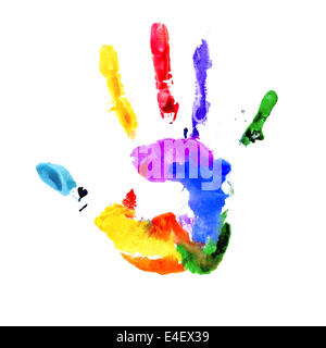 Handprint in colors of the rainbow isolated on white Stock Photo