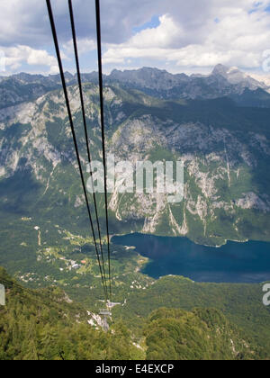 Lake Bohinj from the cable car of Vogel, Slovenia. Stock Photo