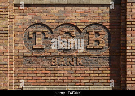 TSB Bank logo carved in decorative brickwork Stock Photo