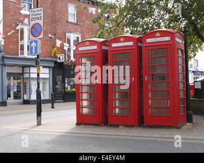 Three Telephone Kiosks Together. Knaresborough Market Square. North Yorkshire. Stock Photo