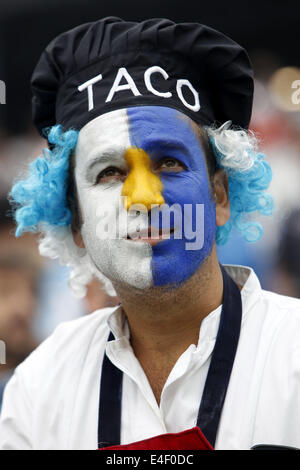 Sao Paulo, Brazil. 9th July, 2014. An Argentina's fan looks on before a semifinal match between Netherlands and Argentina of 2014 FIFA World Cup at the Arena de Sao Paulo Stadium in Sao Paulo, Brazil, on July 9, 2014. Credit:  Zhou Lei/Xinhua/Alamy Live News Stock Photo