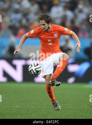 Sao Paulo, Brazil. 09th July, 2014. Daley Blind of the Netherlands in action during the FIFA World Cup 2014 semi-final soccer match between the Netherlands and Argentina at the Arena Corinthians in Sao Paulo, Brazil, 09 July 2014. Photo: Marius Becker/dpa/Alamy Live News Stock Photo