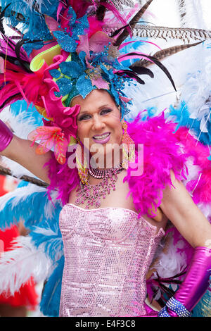 Drag Queen in Las Vegas, tropical costume. Stock Photo