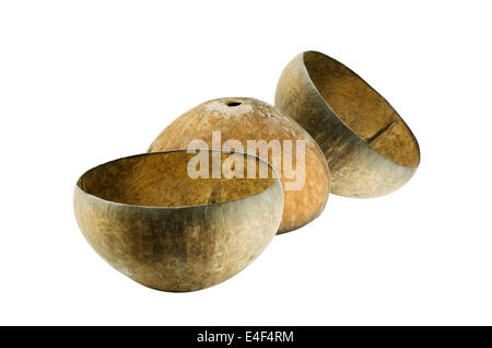 smooth coconut shell cut in half on white background Stock Photo