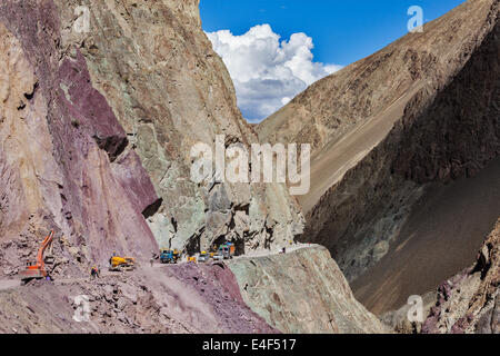 Road construction in Himalayas. Ladakh, Jammu and Kashmir, India Stock Photo