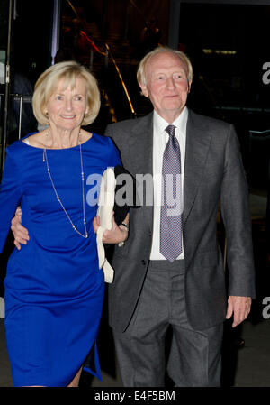 London, UK. 9th July, 2014.  Neil Kinnock former leader of the Labour party and his wife Glynnis leave Labour Party Gala Dinner Roundhouse Camden Credit:  Prixpics/Alamy Live News Stock Photo