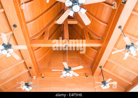 Stand by of classical wood style ceiling fans Stock Photo
