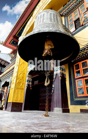 Ancient Huge Bell at Swayambhunath Temple in Kathmandu Nepal Stock Photo