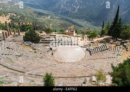 Theatre at the Sanctuary of Apollo in Delphi, Phocis, Greece. Stock Photo