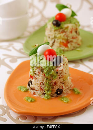 Three rices salad with pesto sauce. Recipe available. Stock Photo