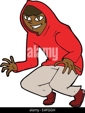 cartoon mischievous boy in hooded top Stock Vector