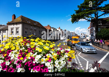 Stratford Upon Avon town centre street shops road cars picturesque Cotswolds UK England Stock Photo