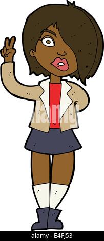 cartoon cool girl giving peace sign Stock Vector