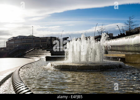 Sheffield Sheaf Square and Cutting Edge water feature  South Yorkshire England Stock Photo