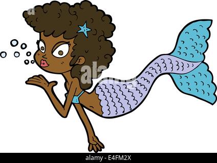 cartoon mermaid blowing kiss Stock Vector