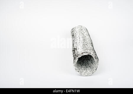 pleated aluminum ventilation pipes isolated on white Stock Photo