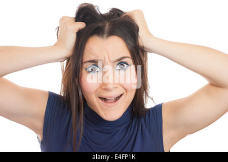 Close-up of a stressed girl having a bad day isolated on white background Stock Photo