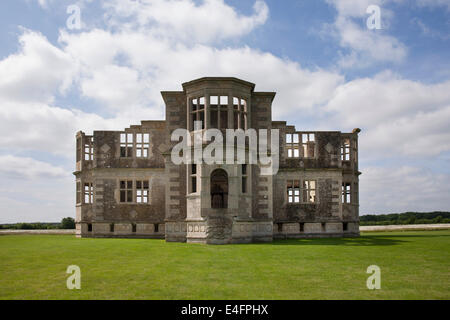 Ruin of old part built National Trust stately home at Lyveden New Bield, Northamptonshire, Elizabethan Lodge and gardens Stock Photo