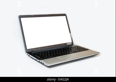 Gray laptop isolated on white background, white blank screen Stock Photo