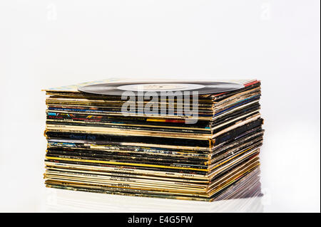 Pile of old record sleeves. Stock Photo
