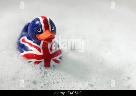 British flag rubber duck in the bath Stock Photo