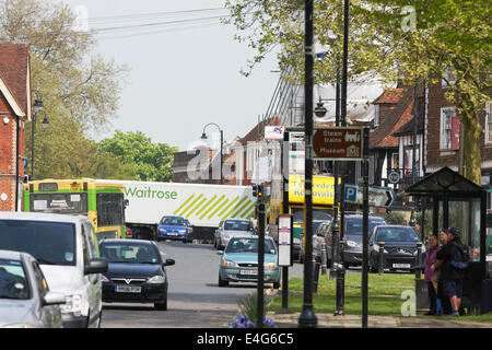 A Waitrose truck blocks Tenterden as it turns right into the high street after completing its delivery to the local supermarket Stock Photo