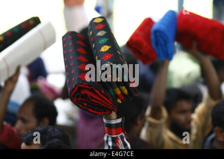 Jamdani Sharee's hole sale market. A sharee is the traditional garment worn by women in the Indian subcontinent. It is a long st Stock Photo