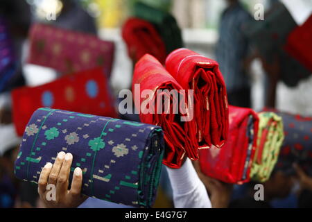 Jamdani Sharee's hole sale market. A sharee is the traditional garment worn by women in the Indian subcontinent. It is a long st Stock Photo