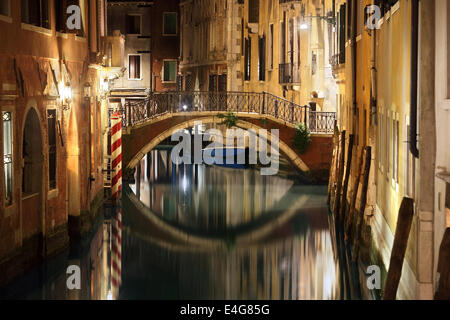 Venice bridge and canal at night Stock Photo