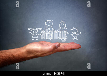 Chalk drawing of a family Stock Photo