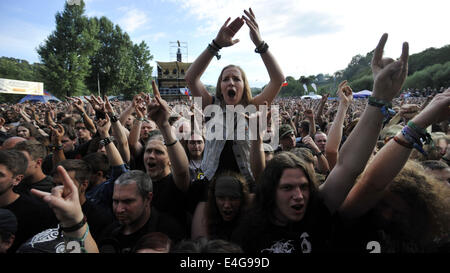 Vizovice, Czech Republic. 10th July, 2014. Fans of the australian band Airbourne are seen at the music festival Masters of Rock on July 10, 2014 in Vizovice, Czech Republic.  Credit:  CTK/Alamy Live News Stock Photo