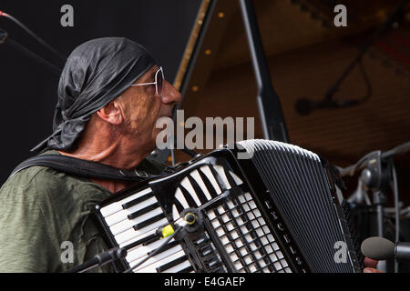Italian accordion player Antonello Salis playing during the closing event of Torino Jazz Festival Stock Photo