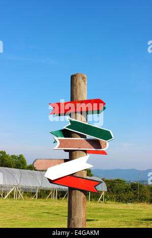 Direction Signs on blue sky Stock Photo