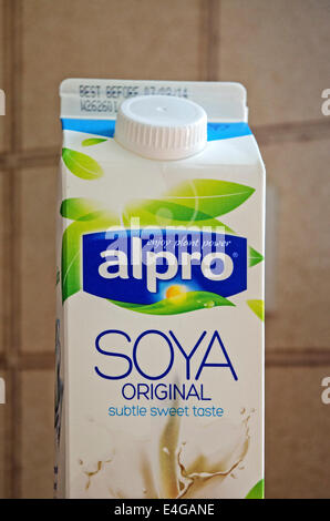 a carton of Alpro soya milk Stock Photo