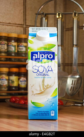 a carton of Alpro soya milk Stock Photo